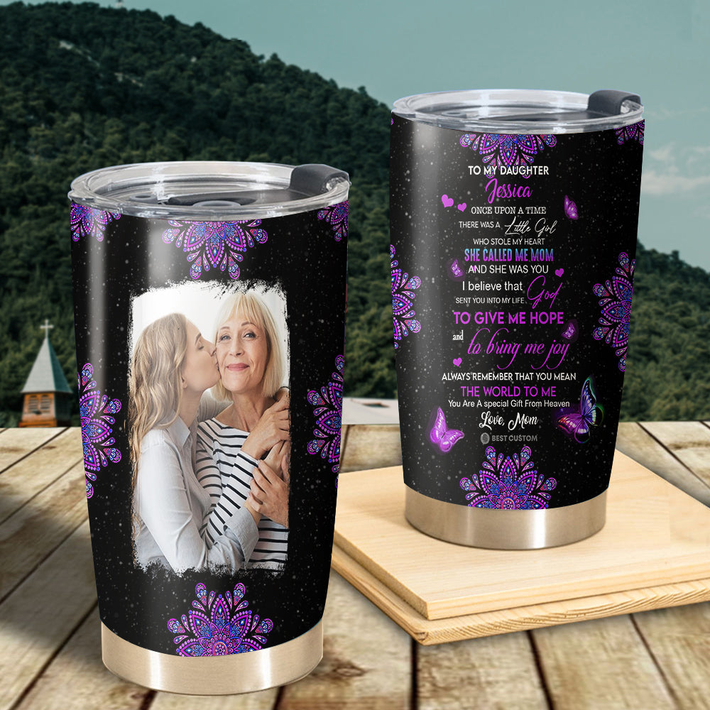 Mom And Dad Letter Butterfly - Personalized Photo Tumbler - Gift For Daughter
