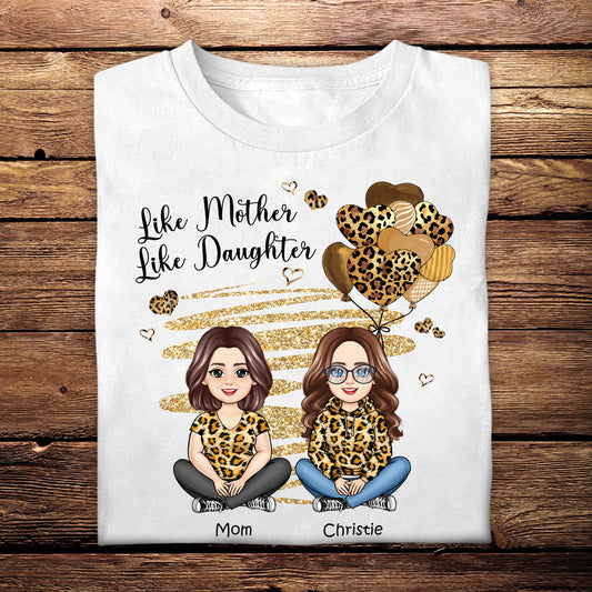Leopard Hearts Mom And Daughters Sitting - Personalized Apprael - Mother's Day, Gift For Mother