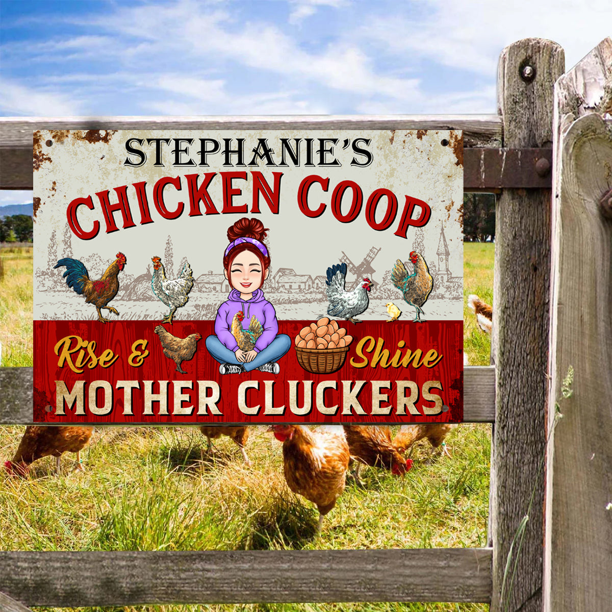 Rise And Shine Mother Cluckers - Personalized Vintage Metal Sign - Gift For Farmer, Chicken lover