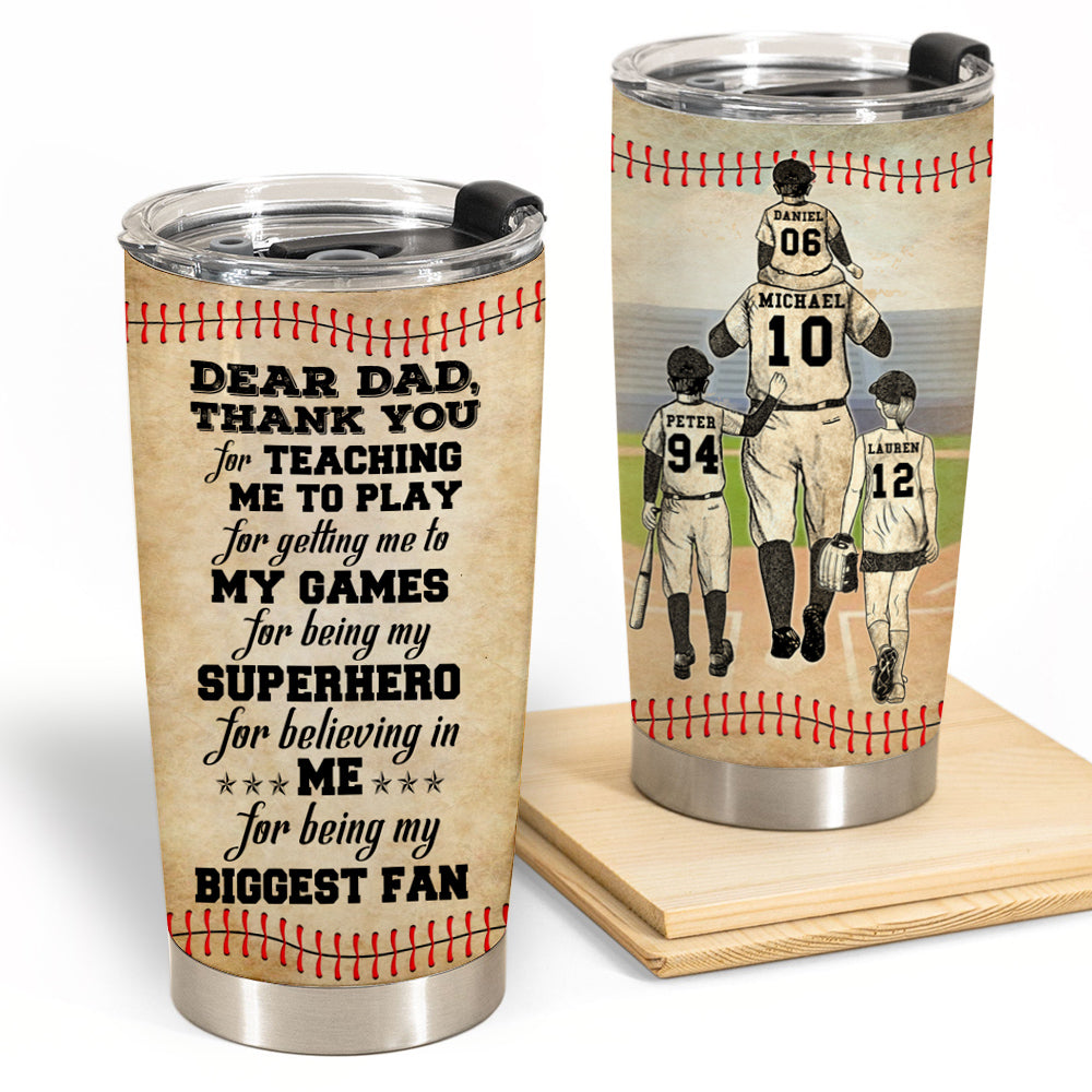 baseball dad with children tumbler