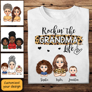 Rockin The Grandma Life Cool Grandma & Grandkids - Personalized Apprael - Mother's Day, Gift For Mother