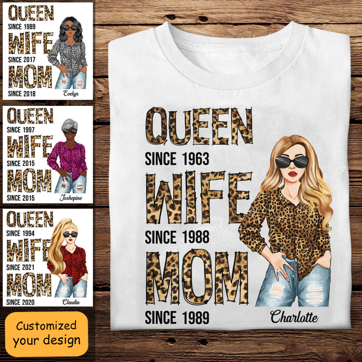 Queen Wife Mom Leopard Woman Custom Apparel Gift For Mom