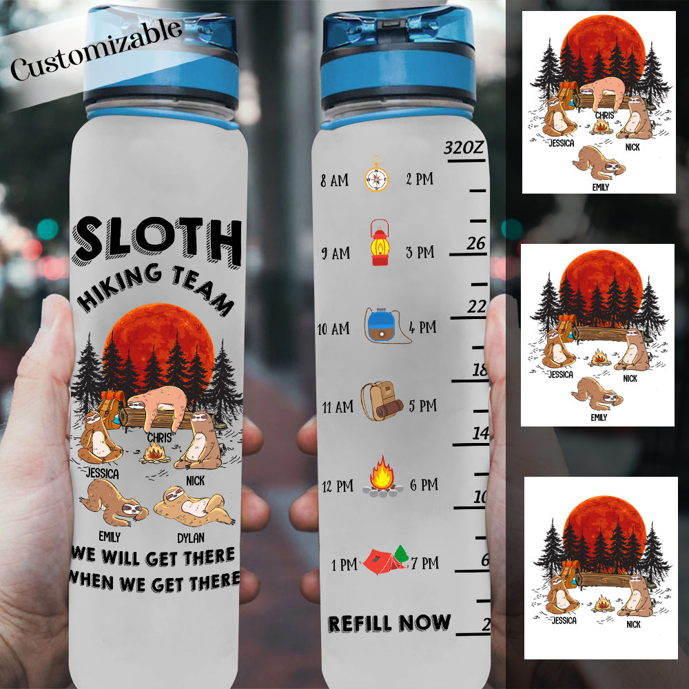 Sloth Hiking Team - Personalized Water Tracker Bottle - Hiking