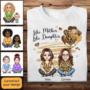 Leopard Hearts Mom And Daughters Sitting - Personalized Apprael - Mother's Day, Gift For Mother