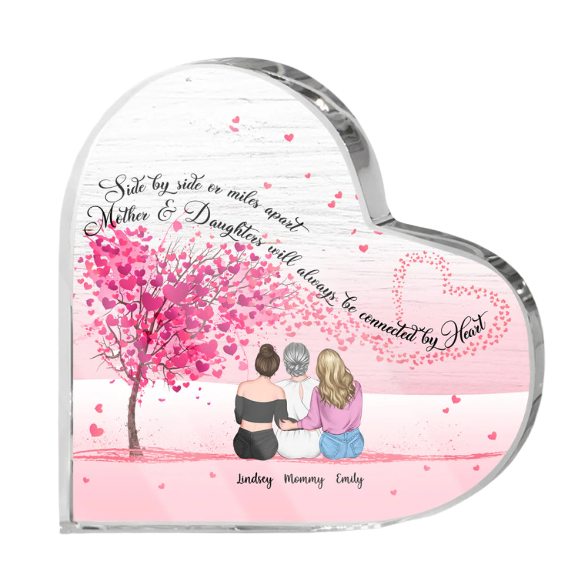 Mother & Daughters Forever Linked Together - Personalized Heart Shaped Acrylic Plaque - Mother's day Gift