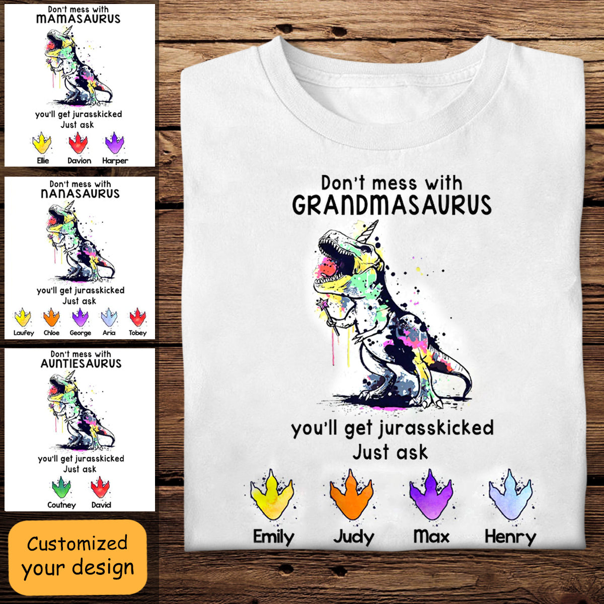 Don't Mess With Grandmasaurus Personalized Apparel Gift For Mom