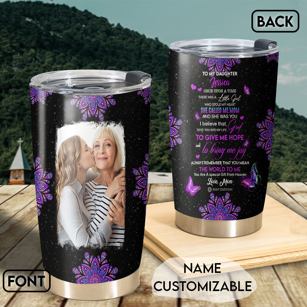 Mom And Dad Letter Butterfly - Personalized Photo Tumbler - Gift For Daughter