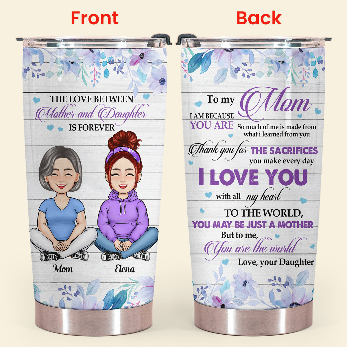 To My Mom, Love You With All My Heart - Personalized Tumbler - Gift For Mom, Mother's Day, Birthday, Loving Gift