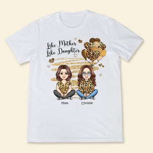 Leopard Hearts Mom And Daughters Sitting - Personalized Apprael - Mother's Day, Gift For Mother