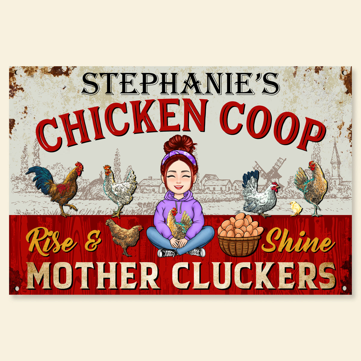 Rise And Shine Mother Cluckers - Personalized Vintage Metal Sign - Gift For Farmer, Chicken lover