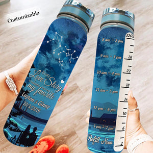Our Story Began This Night - Personalized Water Tracker Bottle - Gift For Couple