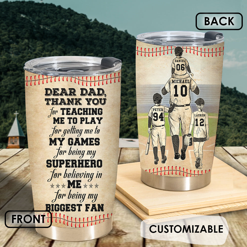 baseball dad with children tumbler