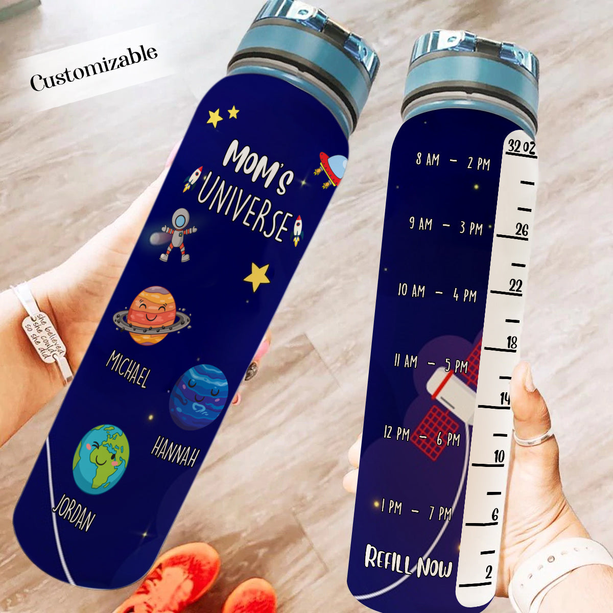 Mommy's Universe Kid Planet - Personalized Water Tracker Bottle - Gift For Mother