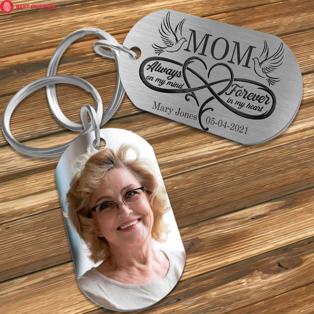You Left My World Custom Photo Stainless Steel Keychain Memorial
