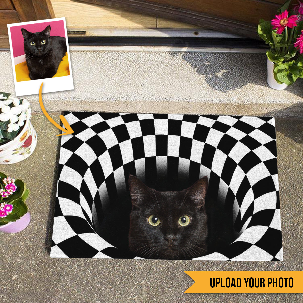 Peeking Cat Black Upload Photo Personalized Doormat Cat Gifts For Cat Lovers