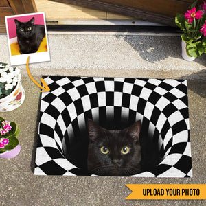Peeking Cat Black Upload Photo - Personalized Doormat - Cat , Gifts For Cat Lovers