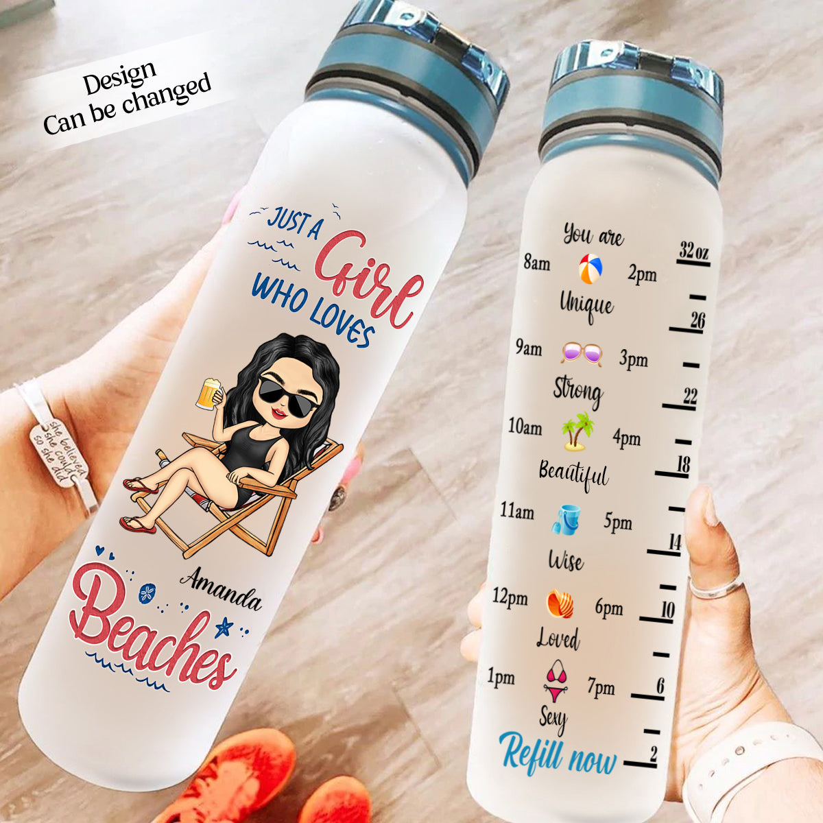 Just A Girl Who Loves Beaches - Personalized Water Tracker Bottle - Beach