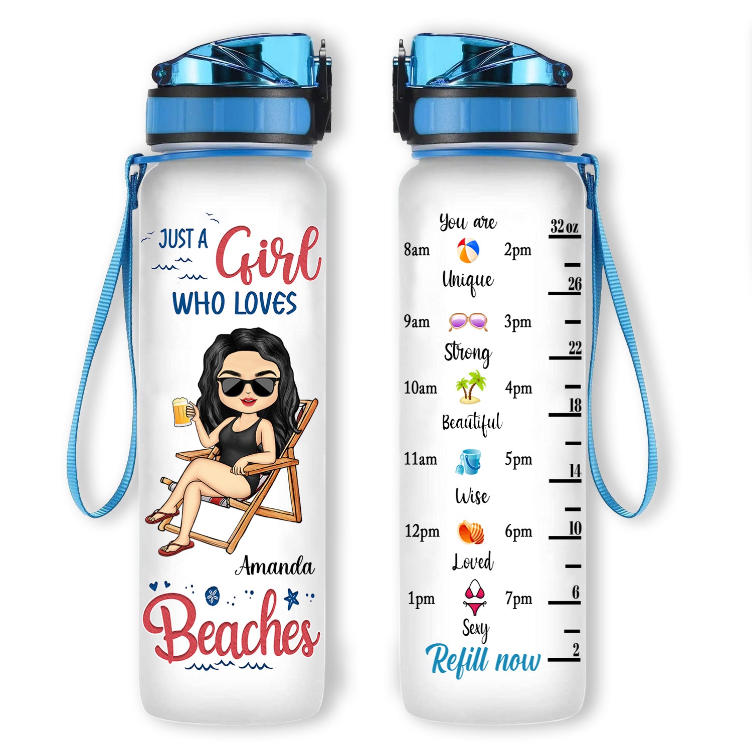 Just A Girl Who Loves Beaches - Personalized Water Tracker Bottle - Beach