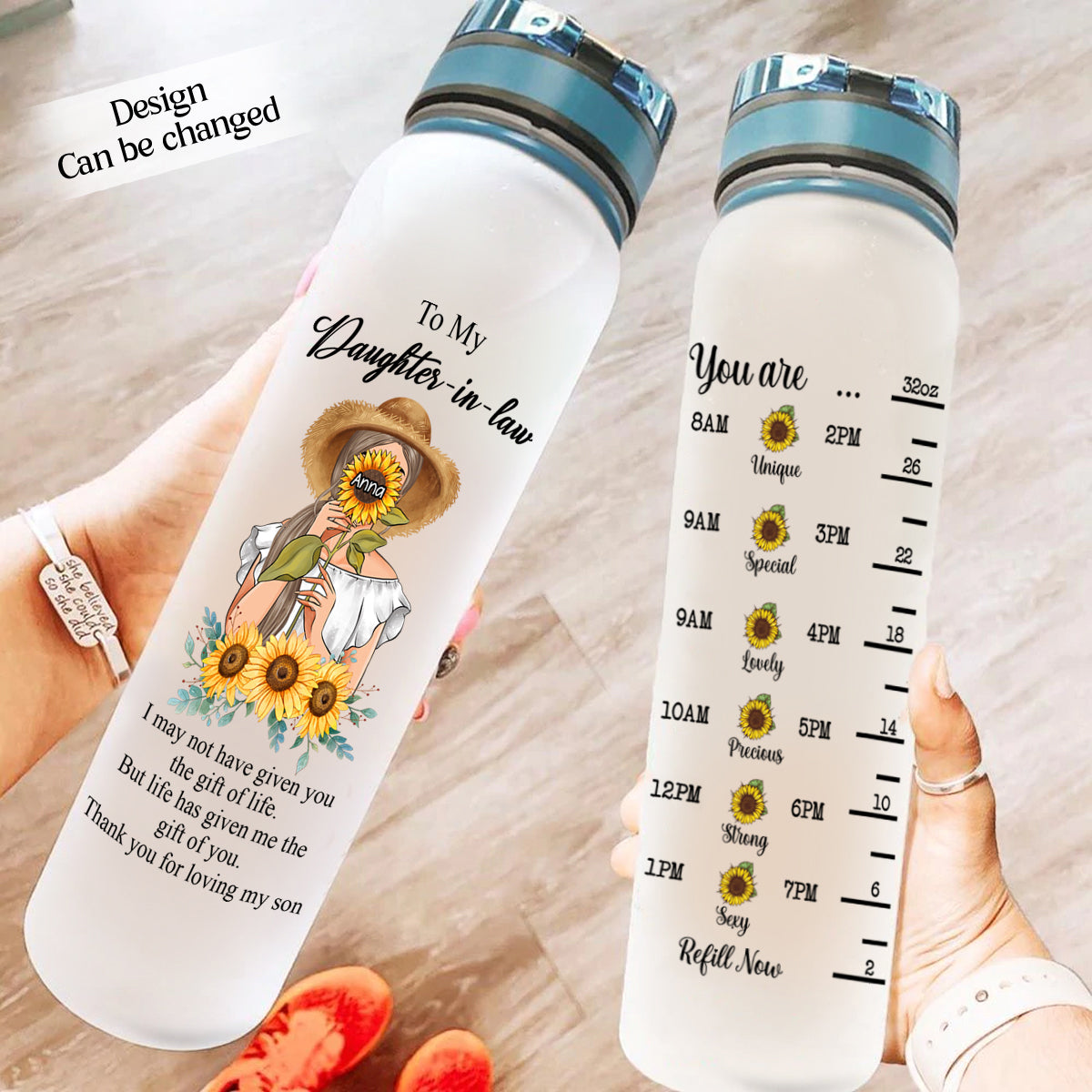 Daughter-in-law Sunflower Thank you For Loving My Son, Mother's Day Gifts For Daughter In Law - Personalized Water Tracker Bottle - Gift For Daughter-In-Law