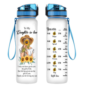 Daughter-in-law Sunflower Thank you For Loving My Son, Mother's Day Gifts For Daughter In Law - Personalized Water Tracker Bottle - Gift For Daughter-In-Law