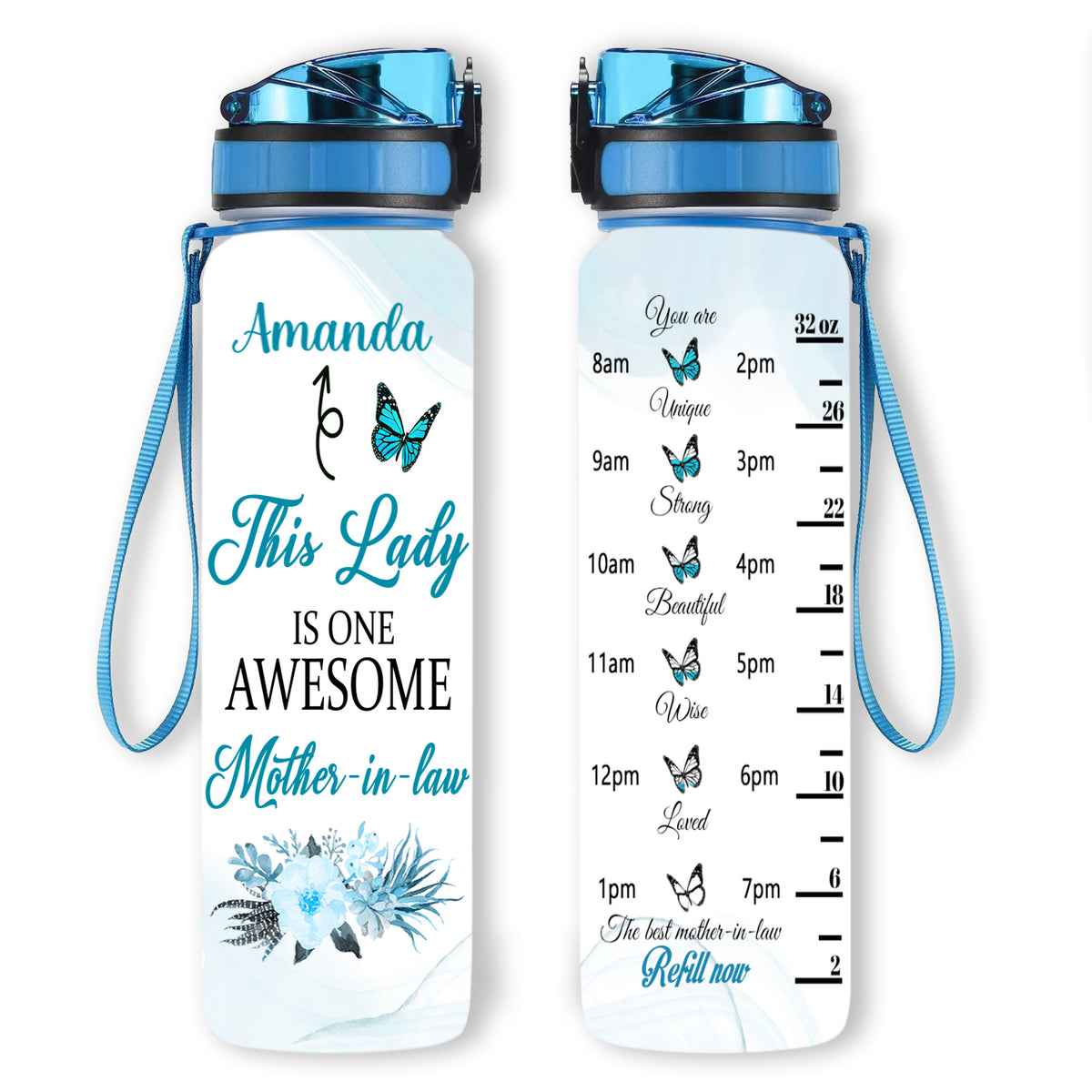 Blue Butterfly Awesome Mother-in-law, Mother's Day Gifts For Mother In Law - Personalized Water Tracker Bottle - Gift for Mother-in-law
