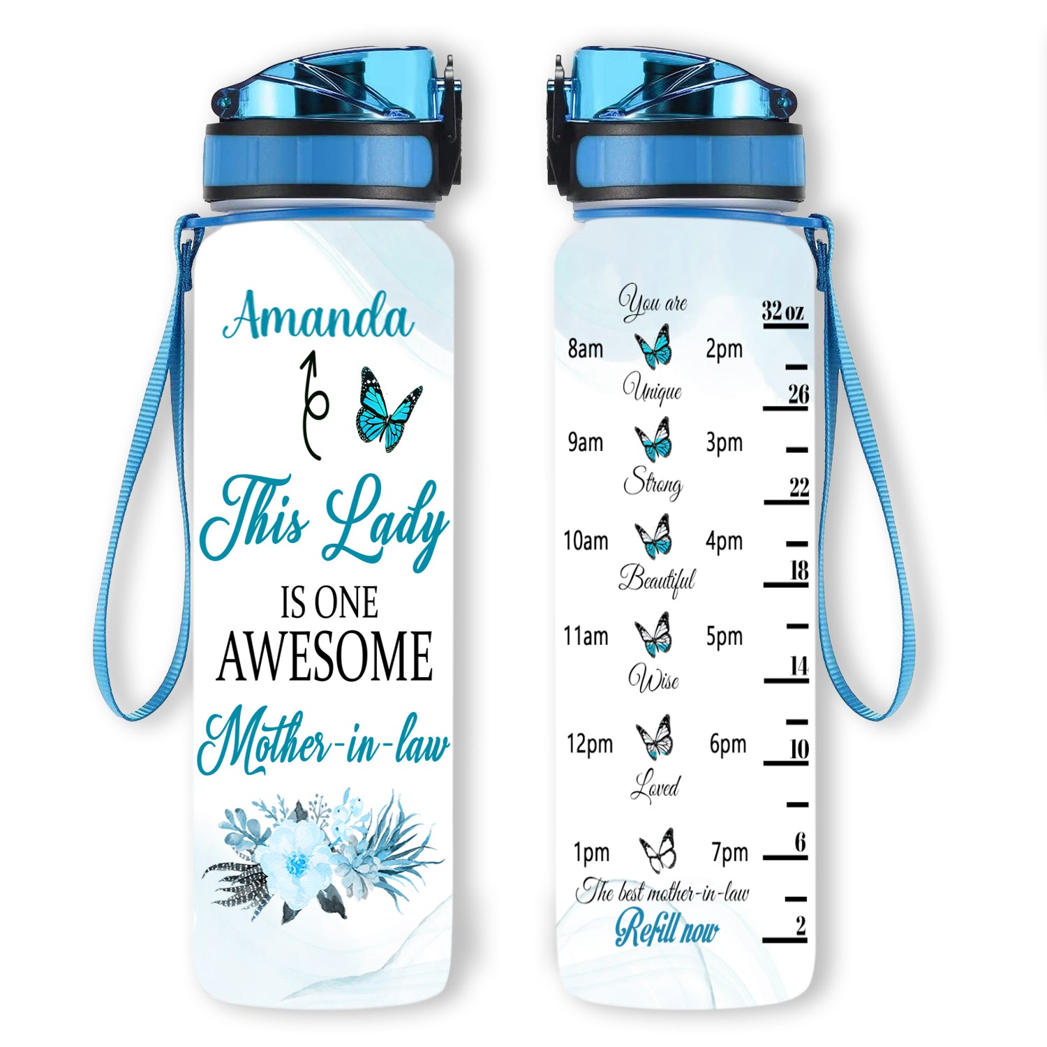 Blue Butterfly Awesome Mother-in-law, Mother's Day Gifts For Mother In Law - Personalized Water Tracker Bottle - Gift for Mother-in-law