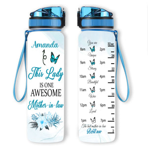 Blue Butterfly Awesome Mother-in-law, Mother's Day Gifts For Mother In Law - Personalized Water Tracker Bottle - Gift for Mother-in-law