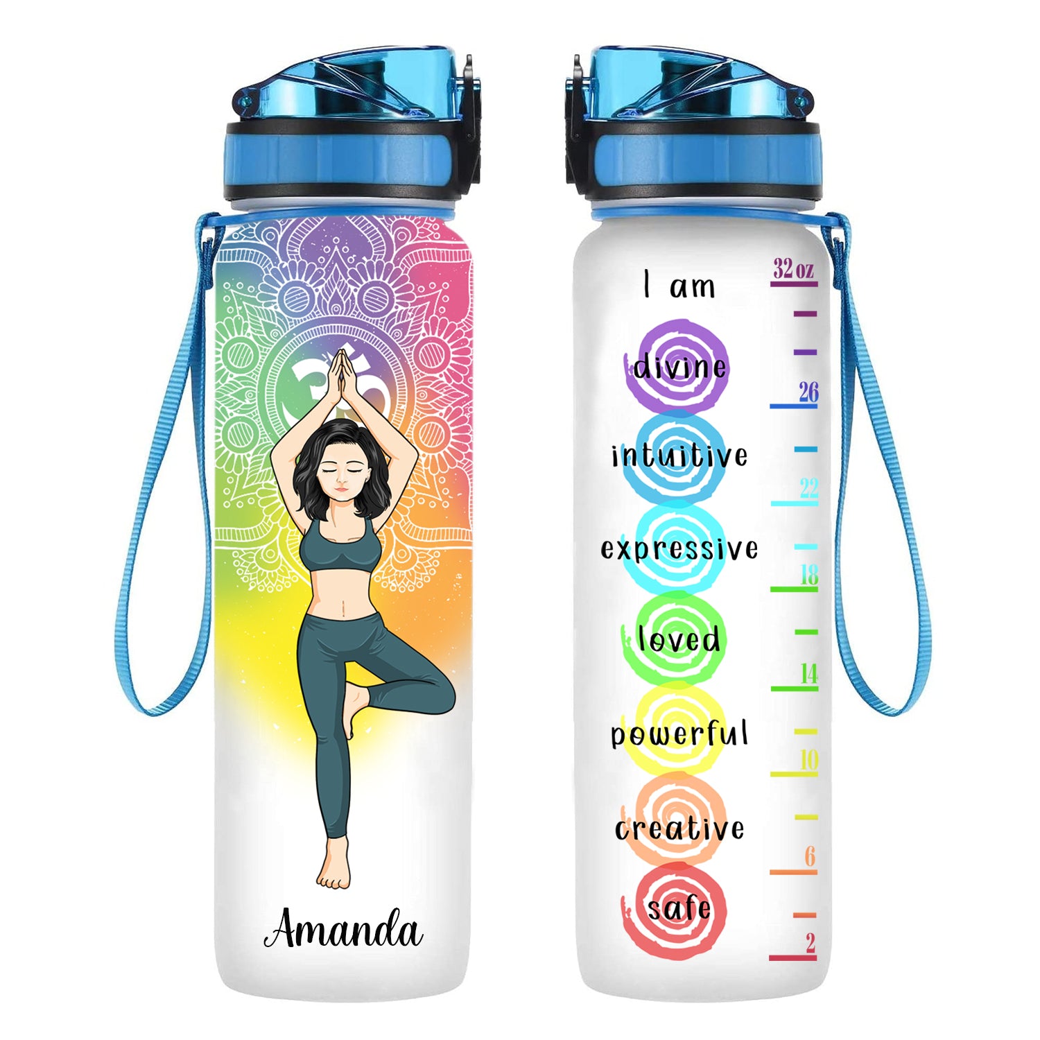 I Am Divine Intuitive Expressive Loved - Personalized Water Tracker Bottle - Gift For Yoga Lovers