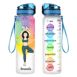 I Am Divine Intuitive Expressive Loved - Personalized Water Tracker Bottle - Gift For Yoga Lovers