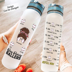 Mom Busy Raising Ballers - Personalized Water Tracker Bottle - Gift For Mom