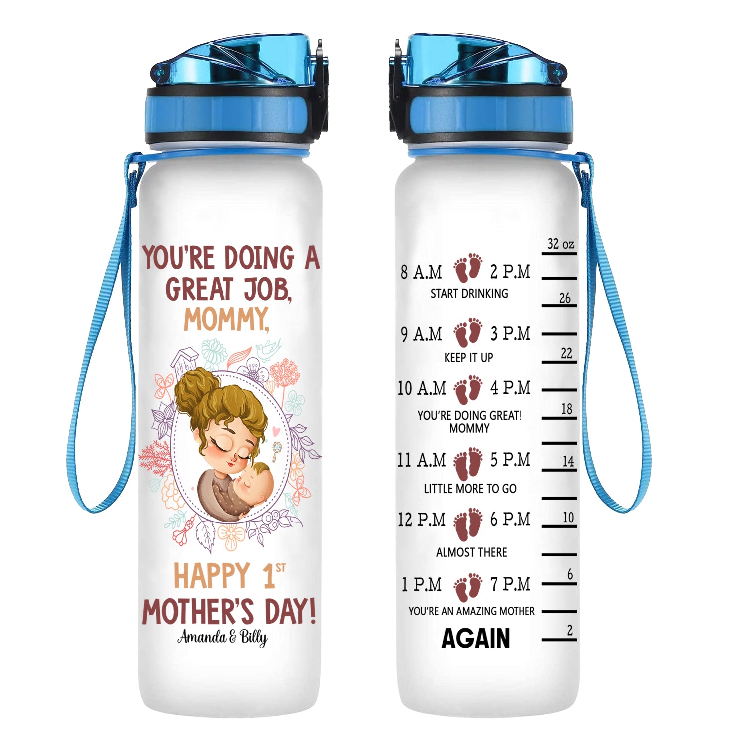 Personalized Water Tracker Bottle - Gift For AU Mom - One Lucky Mama - A  Gift Customized