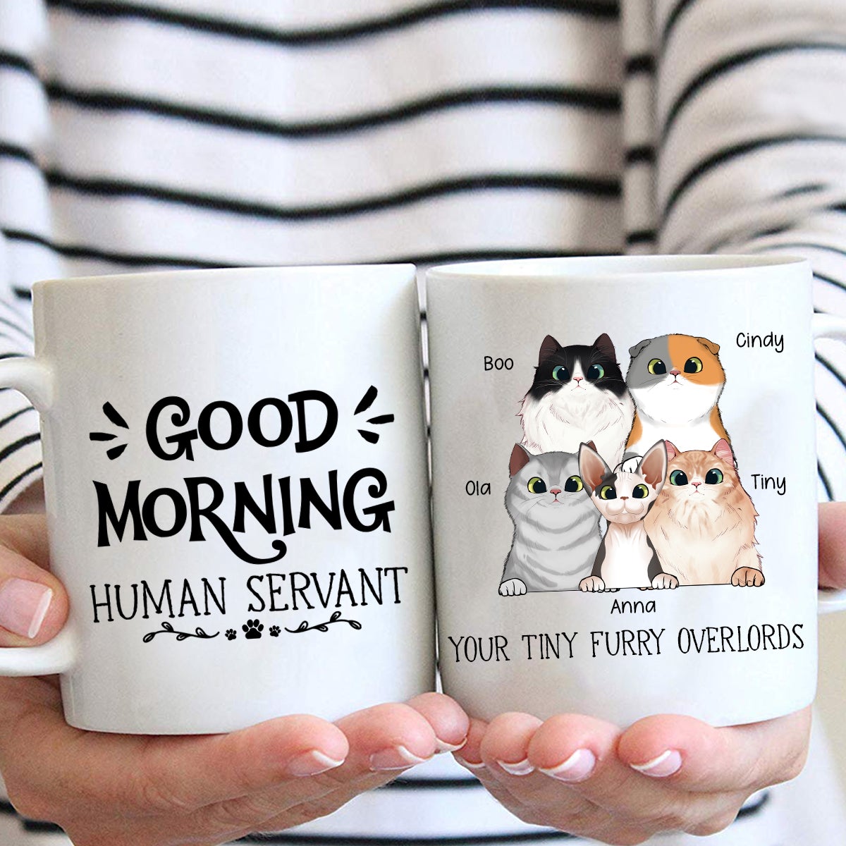 Witty Cat, Good Morning Human Servant From Your Tiny Furry Overlord Personalized Mug banner_2a8f3bad-ab01-4986-8caf-a6bbaad981f6.jpg?v=1625888164