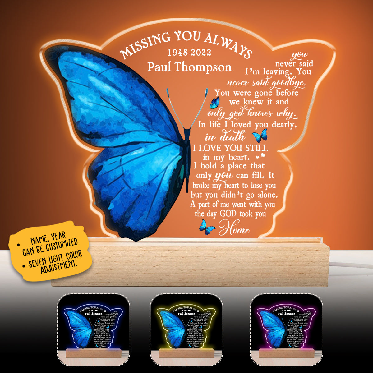 The Day God Took You Home - Personalized 3D LED Light Wooden Base - Memorial Gift For Family Members, Loss Of A Loved One 3D Led Light Wooden Base - Memorial