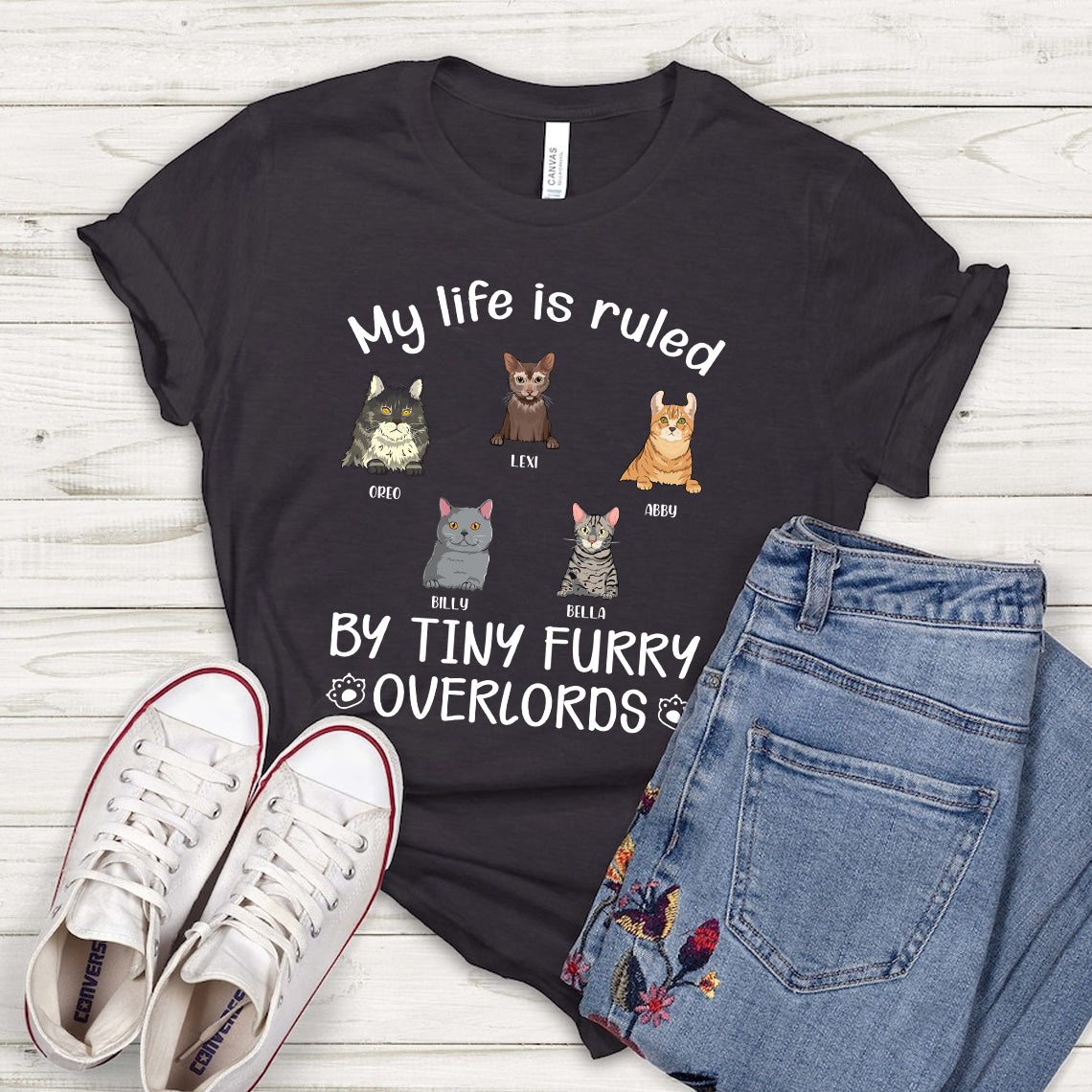 My Life Is Ruled By A Tiny Furry Overlord - Personalized Shirt - Gift For Cat Mom