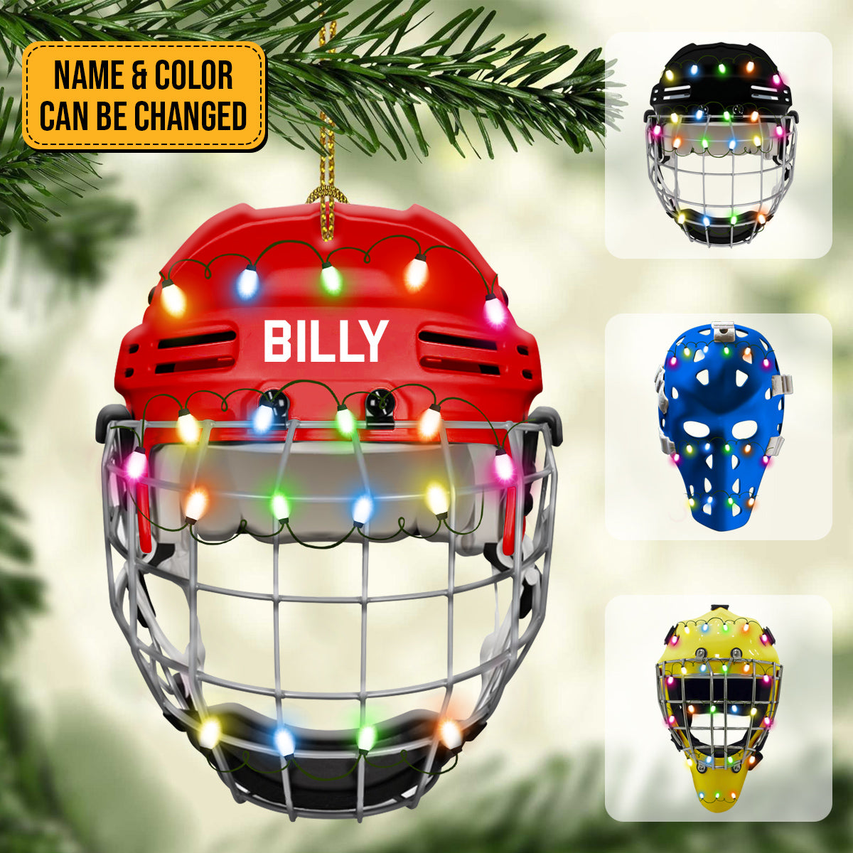 PERSONALIZED FLAT ACRYLIC ORNAMENT ICE HOCKEY HELMET WITH CAGE