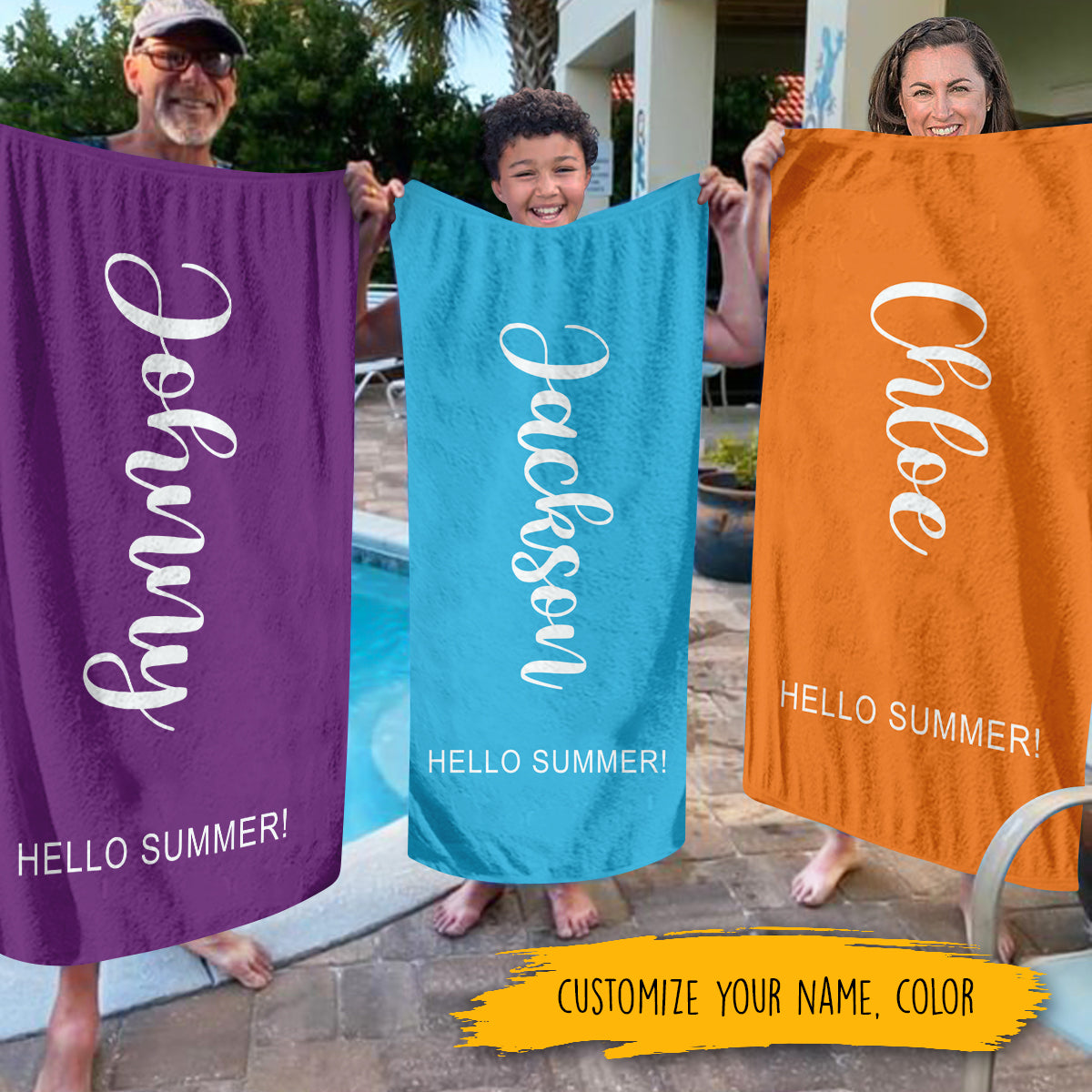 Scripty Style Name - Personalized Beach Towel - Birthday, Outside Vacation Gift Beach Towel - Birthday