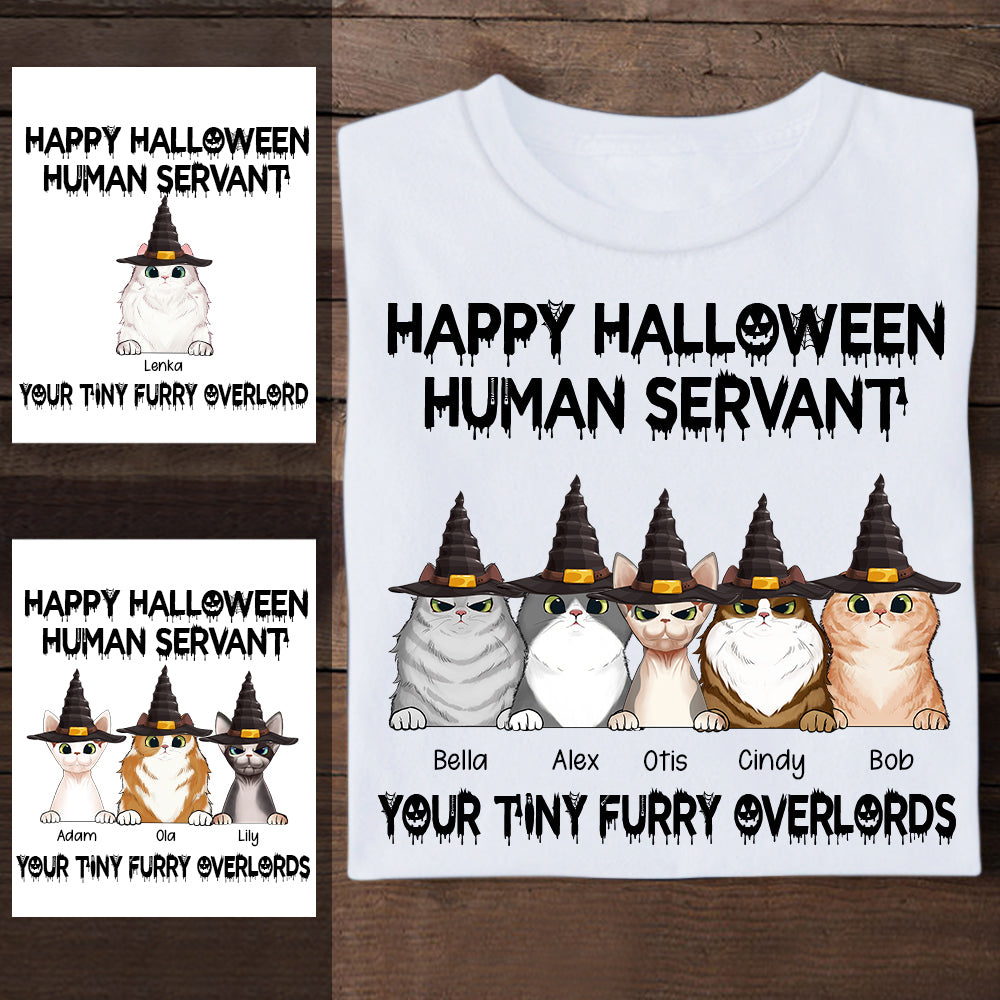 Witty Cat, Happy Halloween Human Servant From Your Tiny Furry Overlords Personalized Apparel banner_t_shirt_overlord_19.8.jpg?v=1629367470
