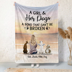 Angel Dog A Girl And Her Dogs A Bond Can't Be Broken Dog Mom Personalized Blanket - Gift For Dog Lovers bannerblanket-gg.jpg?v=1658463658