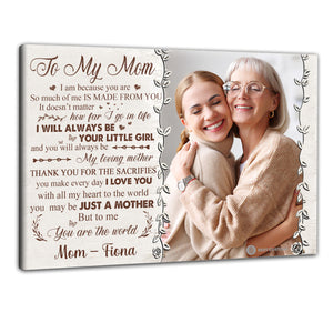 To My Mom I Love You With All My Heart - Personalized Photo Canvas - Gift For Mom
