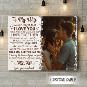 To My Wife Never Forget That I Love You - Personalized Photo Canvas - Gift For Couple