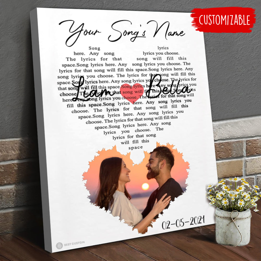 Heart Love Song Lyrics - Personalized Canvas - Gift For Couple