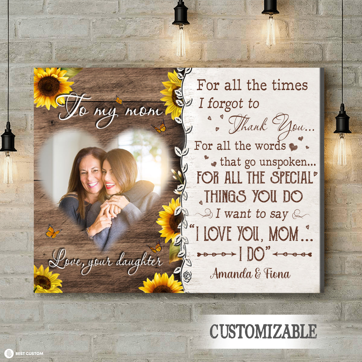 Sunflower To My Mom For All The Time - Personalized Photo Canvas - Gift For Mom