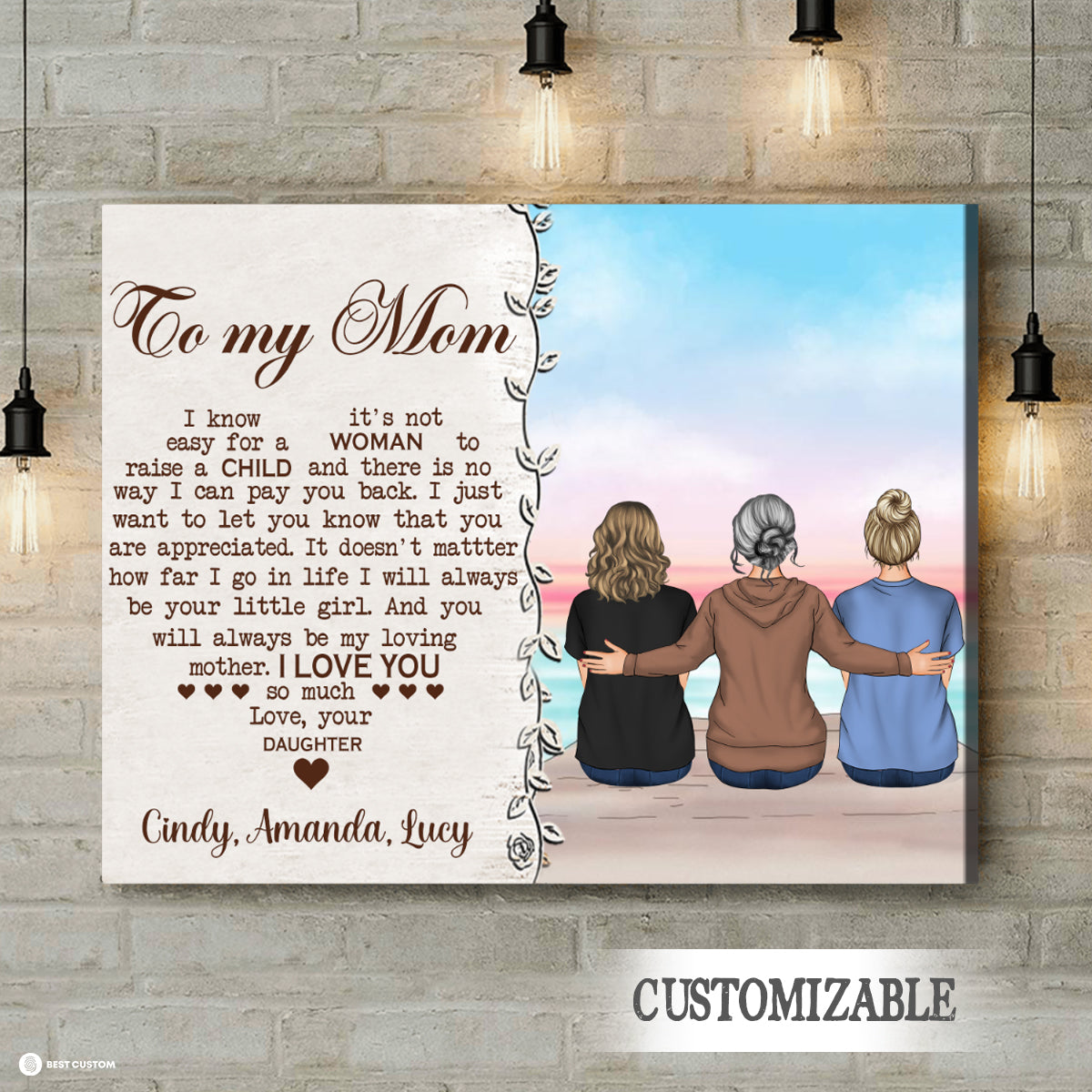 Mother Daughter To My Mom I Love You - Personalized Canvas - Gift For Mom
