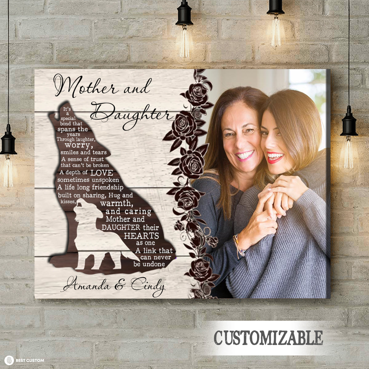 Wolf Mother And Daughter It's A Special Bond That - Personalized Photo Canvas - Gift For Mom