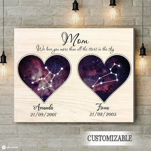 Zodiac Star Mom We Love You More Than All The Stars In The Sky - Personalized Canvas - Gift For Mom