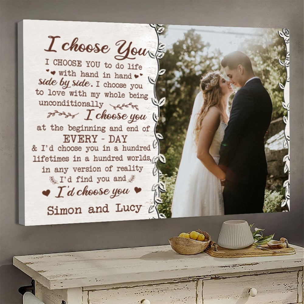 Upload Photo, Deer Couple I Choose You Gift For Couple Personalized Poster - Canvas bannercanvas_gg_27.10_deercouple.jpg?v=1635477284