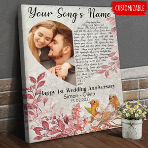 Heart Bird Song Lyrics - Personalized Canvas - Gift For Couple