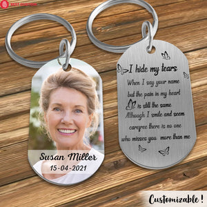 I Hide My Tears Personalized Photo Keychain Memorial