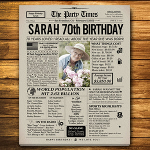 The Party Time 70th - Personalized Canvas - Birthday