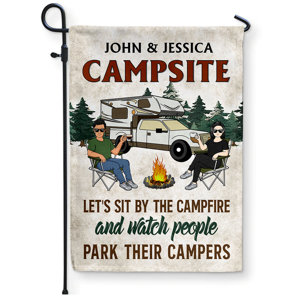 Husband & Wife Let's Sit By The Campfire - Personalized Flag - Camping